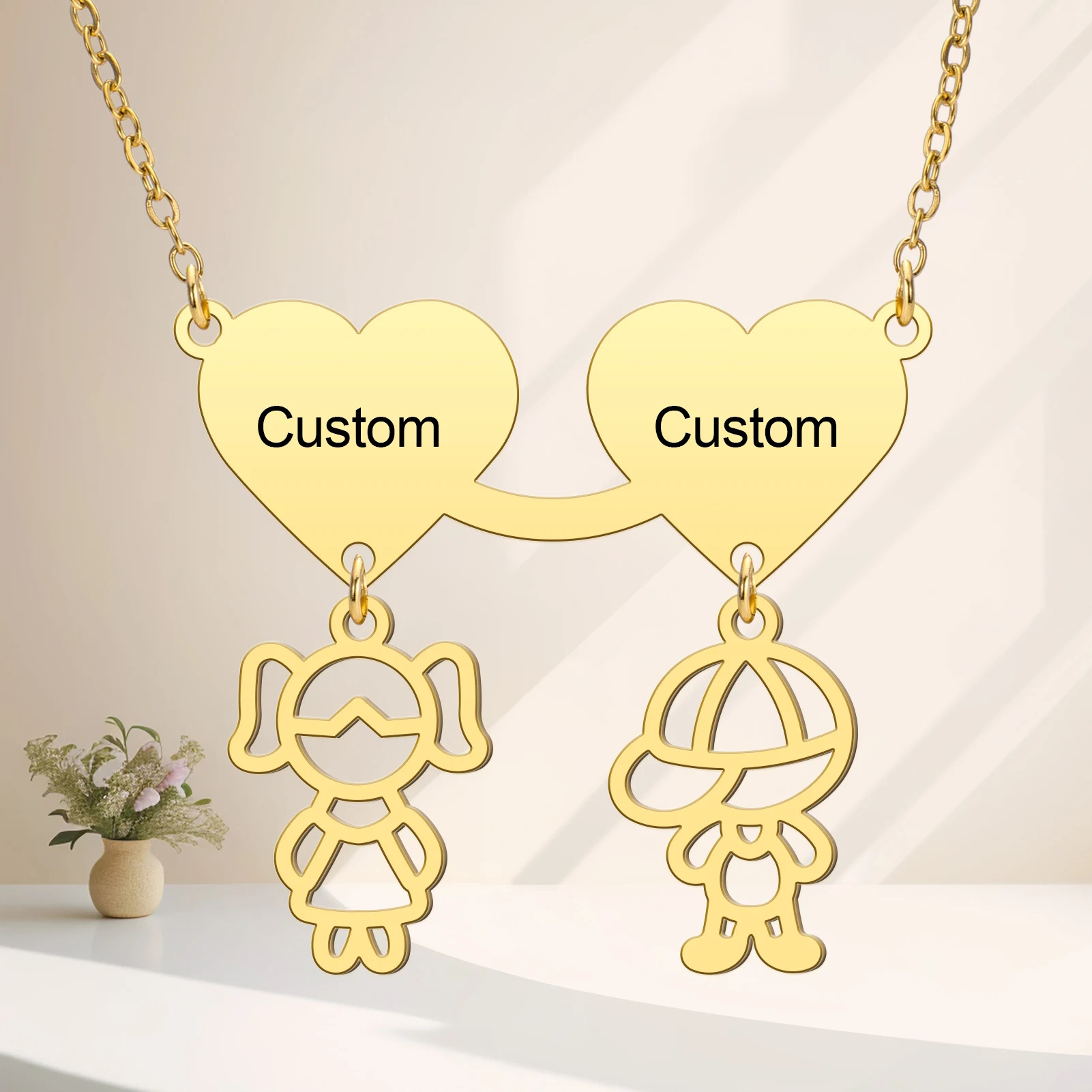 COOLTIME Süße Mädchen Junge individuelle Namenskette Edelstahl Mode personalisierte Paar Anhänger Halskette Schmuck Geschenk – Detail 12