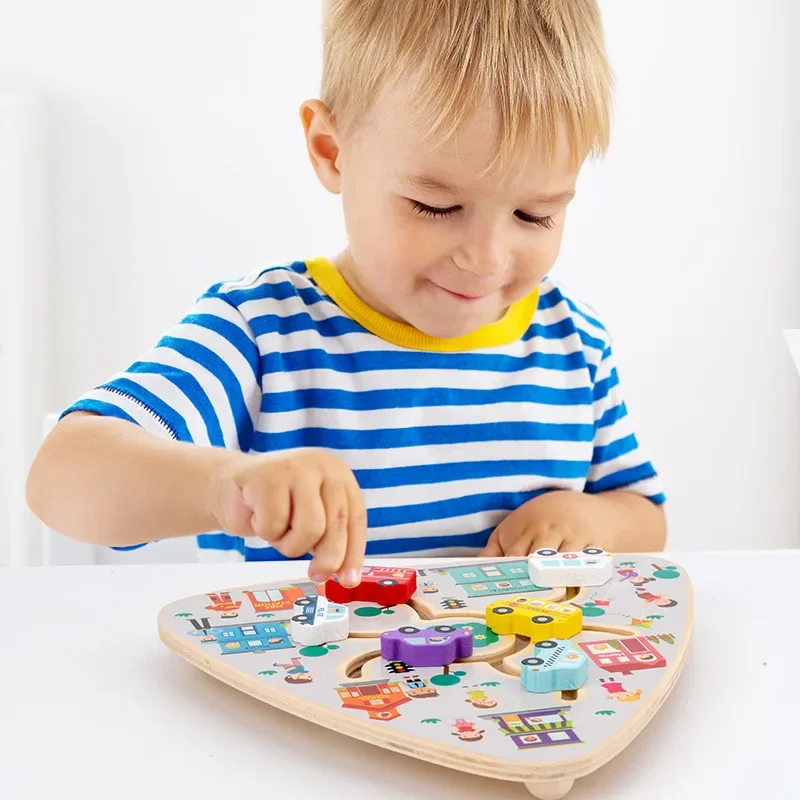 Board Game Toddlers Toy Walking Maze Wooden Chess Board Wooden Fruit Maze Movable Maze Wood Board Taste Game 3
