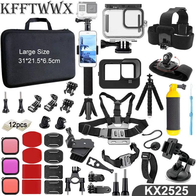 KFFTWWX-Kit de accesorios para Gopro Hero 12, 11, 10, 9, carcasa  impermeable, trípode, montura de monopié para Go Pro 12, accesorio negro -  AliExpress