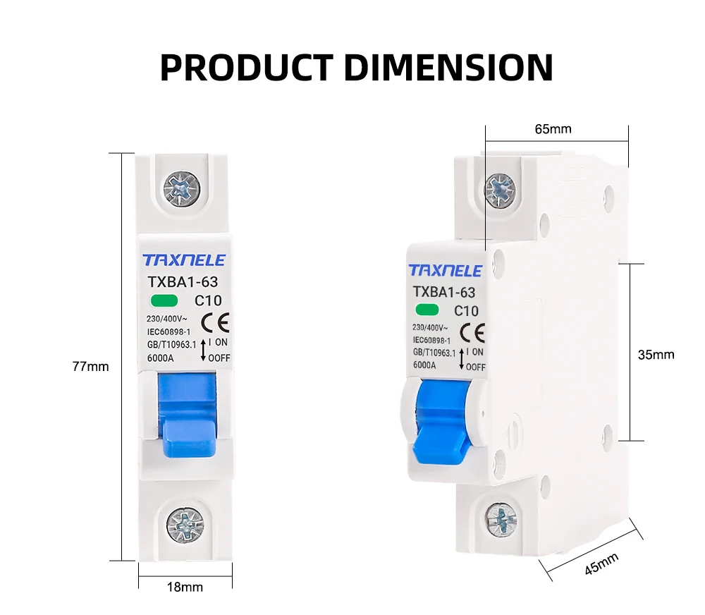 Mini disjoncteur AC MCB 1P 2P 230V 400V 6KA, interrupteur d'air 6A 10A 16A  20A 32A 40A 50A 63A, protection contre les surcharges et les  courts-circuits (Size : 1P, Color : 6A) 