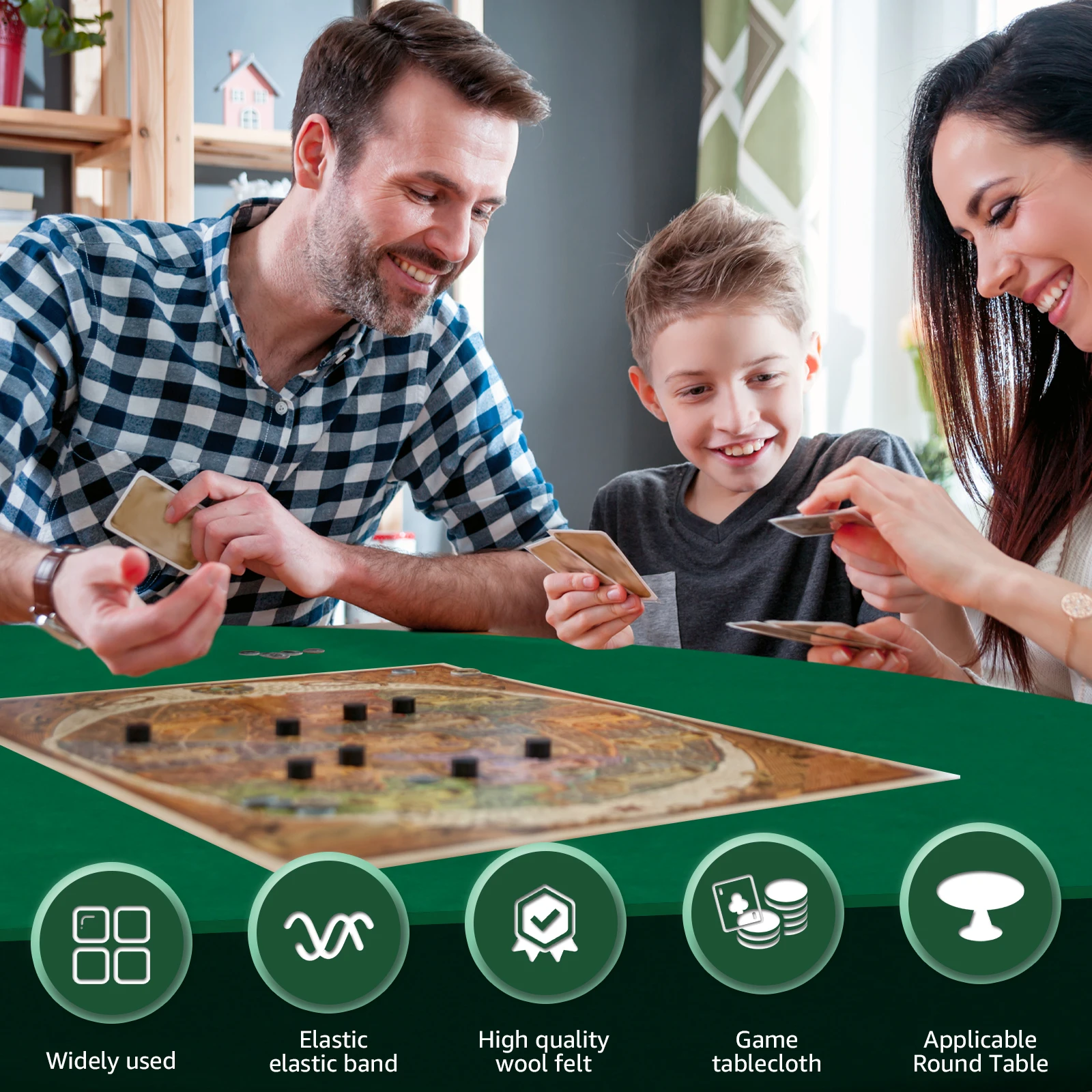 Tovaglia rotonda per giochi da tavolo in feltro Tovaglia rotonda Copravolo da poker Tappetino da tavolo per giochi Protezione elastica per tavolo da gioco di carte  15
