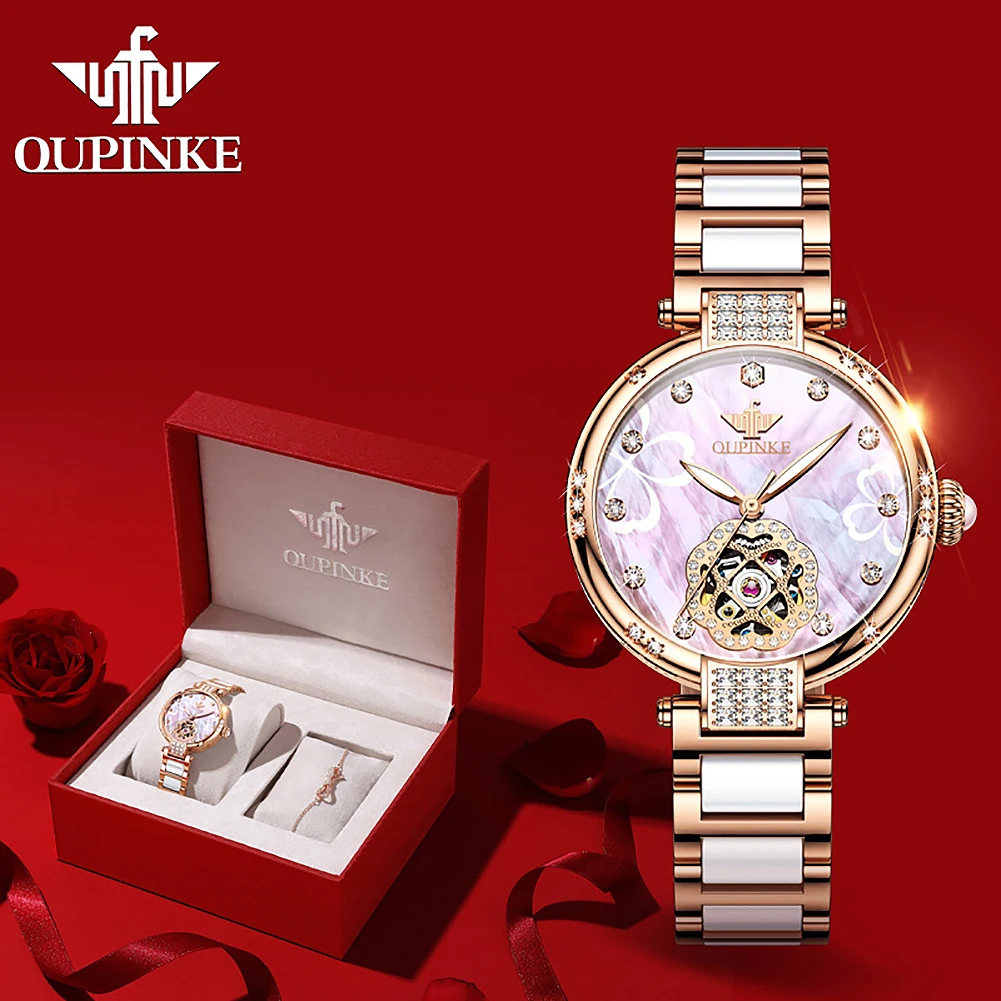 

OUPINKE Business Leisure Women Waterproof Watches Luxury Brand Automatic Mechanical Watch Fashion Ceramic Strap Lady WristWatch