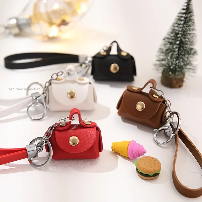 Kawaii Mini Bag Keychain PU Leather Small Handbag Coin Purses Keyring Headphone Bag Women Car Purse Pendant Keyholders Gift coin purse bag accessories key holder key purse