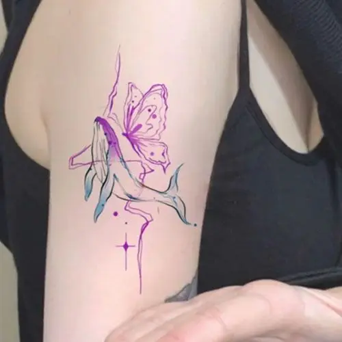 

Тату-наклейка с бабочками и китами, временная тату-наклейка, красочная мультяшная татуировка, милая художественная татуировка для женщин на карнавал, фестиваль