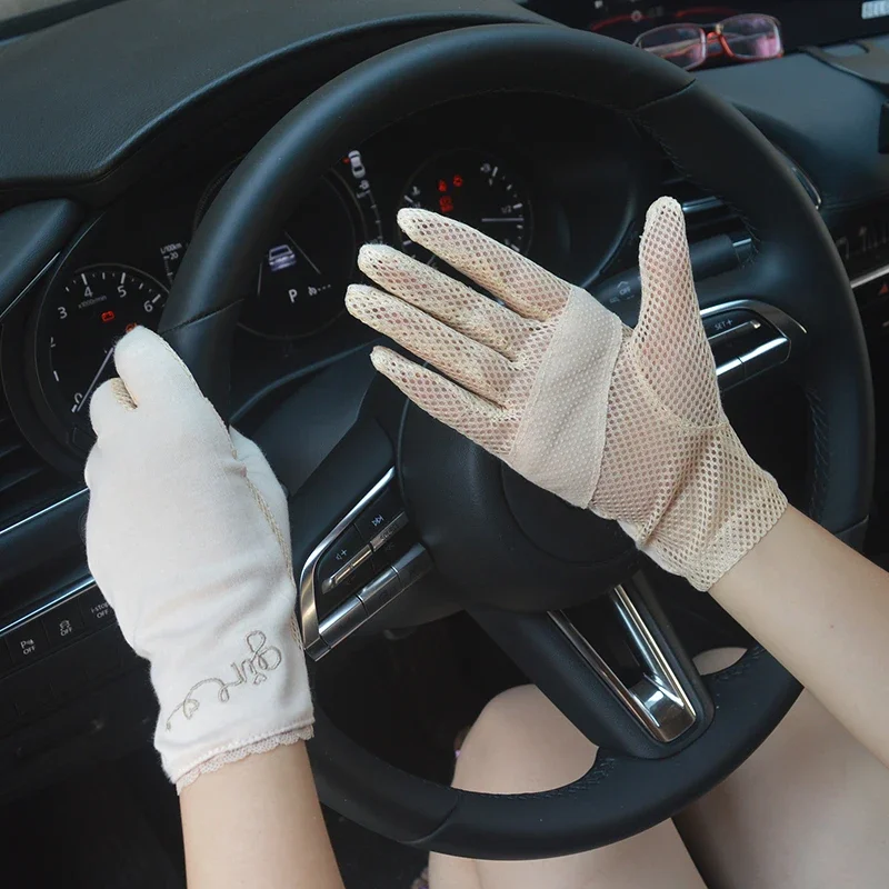 

Women Summer Gloves Sun Protection Driving Gloves Thin Cotton Touch Screen Glove Breathable Sunscreen Non-slip Glove