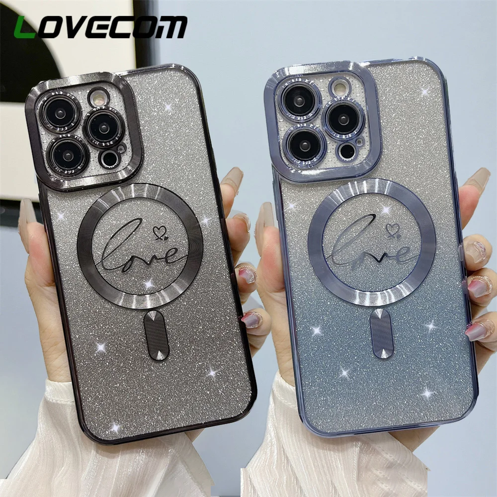 Cover telefono cuore gradiente glitter bumper morbido trasparente_voghion.com