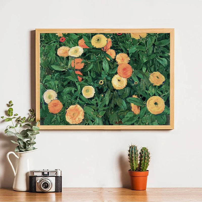 Marigolds Flower Oil Painting Stampe Vintage Wall Art Picture, Marigold Garden Oil Paint Canvas Poster Per La Decorazione Del Soggiorno