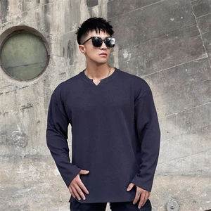 Sports Long Sleeve T Shirt Men Gym Clothing Cotton Bodybuilding Fitness Workout Slim T-Shirt Male Solid Autumn Training Tee Tops