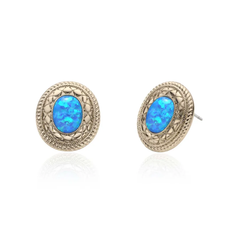 

LONDANY earrings Copper plated coffee gold blue Opal earrings European niche fashion retro temperament oval earrings