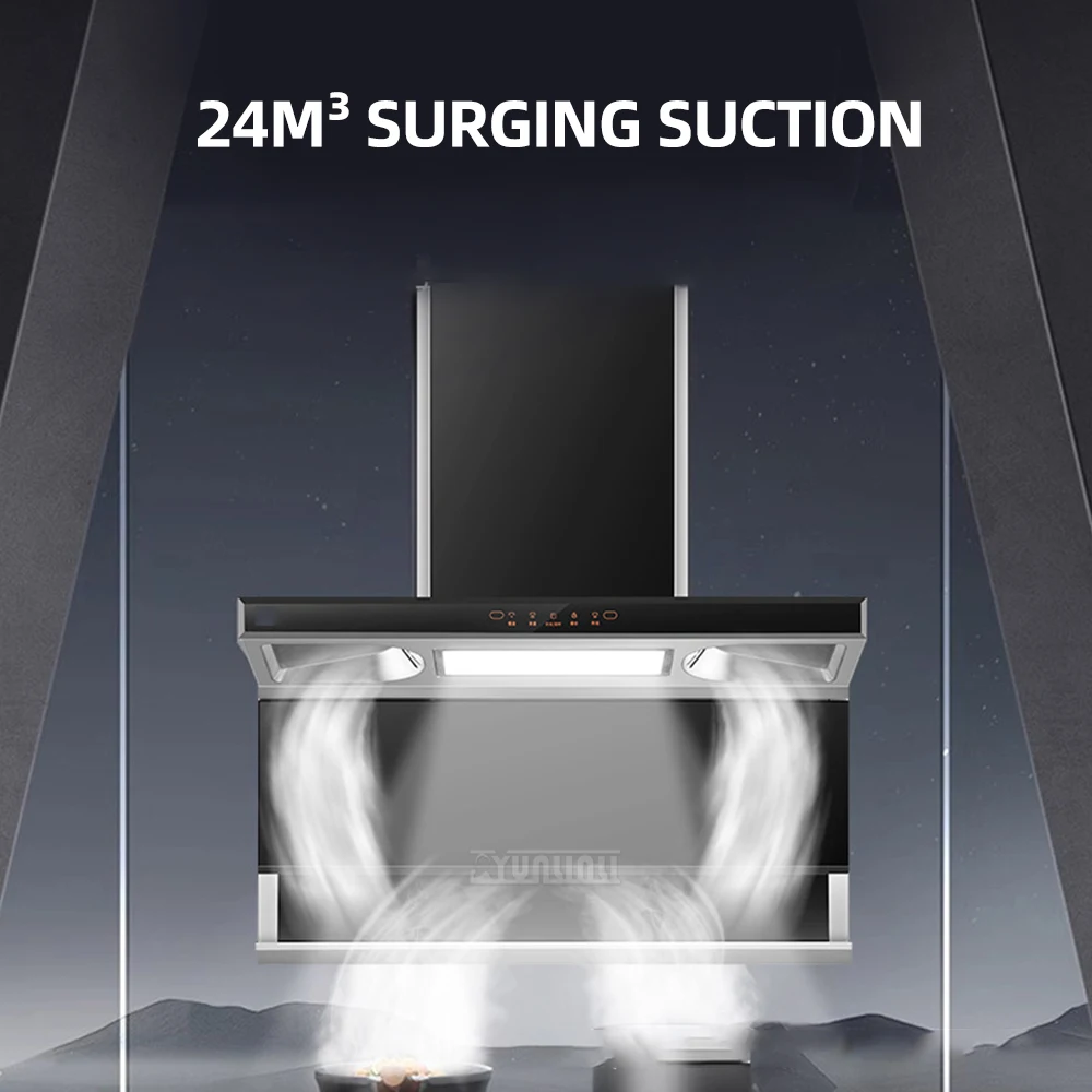 Stainless Steel Range Hood Top Side Three Exhaust Range Hood Kitchens Large Suction Range Hood 90cm Household 3