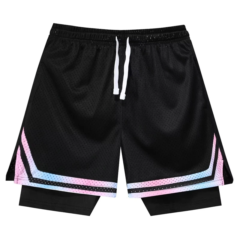 Fake Two Basketball Shorts Men American Shorts Summer Compression Training Running Quick-Drying Sport Five-point