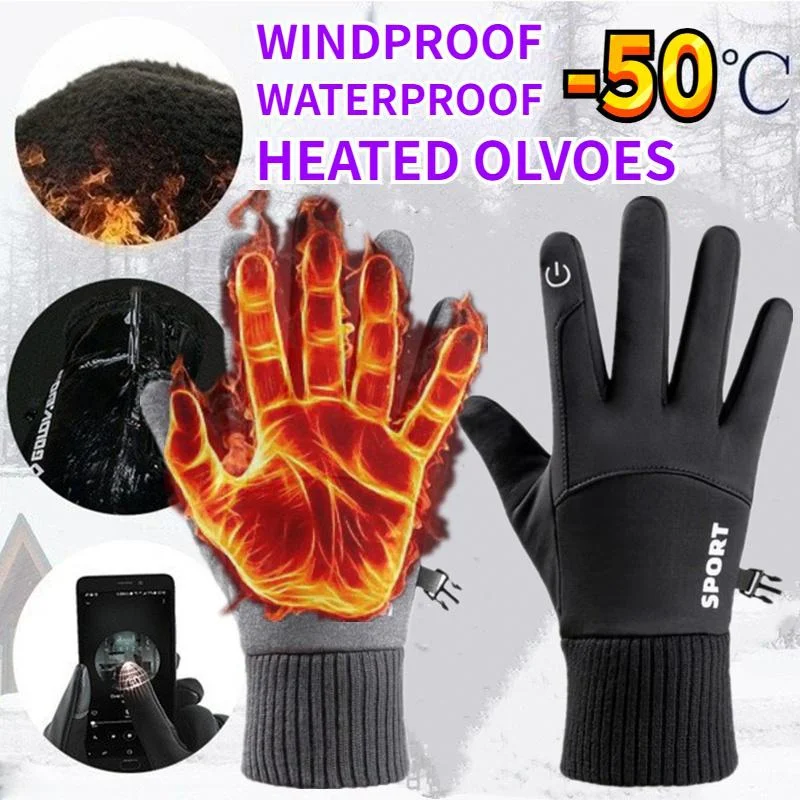 

Men Winter Waterproof Cycling Gloves Outdoor Sports Running Motorcycle Ski Touchscreen Fleece Gloves Non-slip Warm Full Fingers