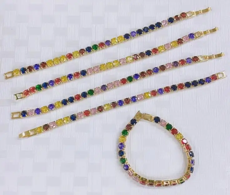 1Pcs Gold Colorful Cubic Zirconia Bracelet For Women Men Jewelry Rainbow Cz Tennis Trendy Bangle Girls Gift Df4S