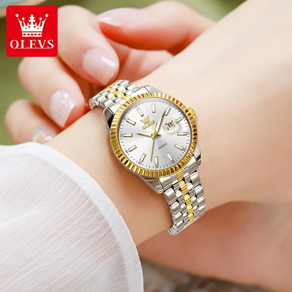 OLEVS 5593 Woman Watch Stainless Steel Waterproof Auto Date Elegant Ladies Wristwatch Luxury Original Quartz Watch for Women New 4