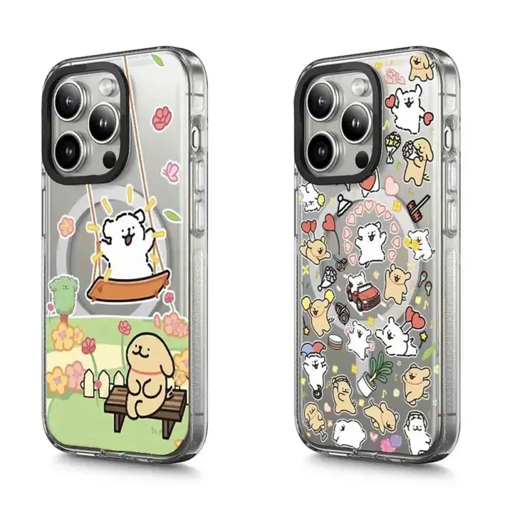 

Dog Friend Transparent Border Pattern iPhone 11 12 13 14 15 Pro Max Protective Case with MagSafe