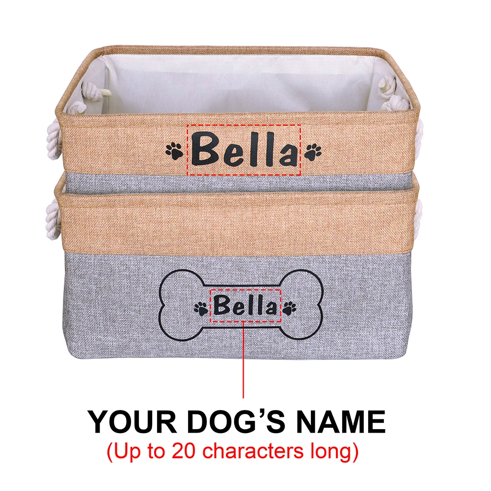 Personalized Dog Toy Basket Pet Storage Foldable Box Custom Name