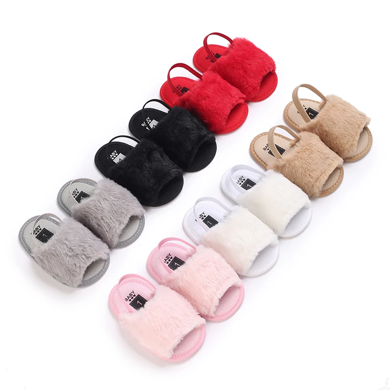 Winter Cute Baby Slippers Fluffy Baby Boy Girl Sandals Soft Non-slip Sole Toddler First Toddler Shoes