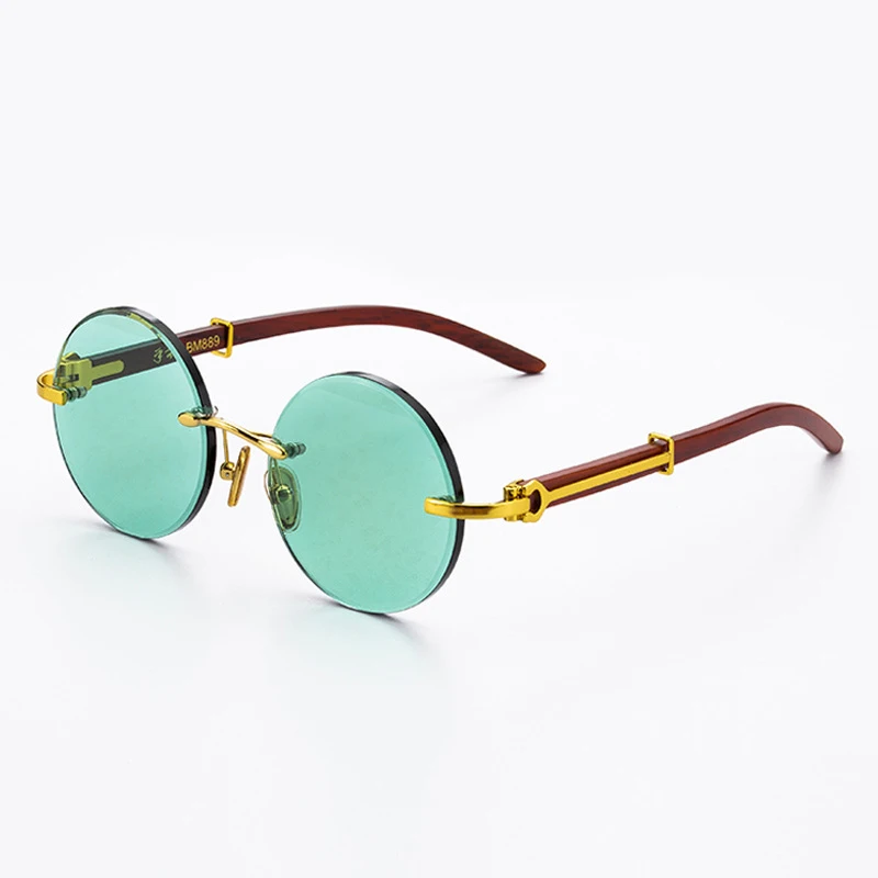 Green Crystal Stone Sunglasses Man Round Rimless Glass Sun Glasses