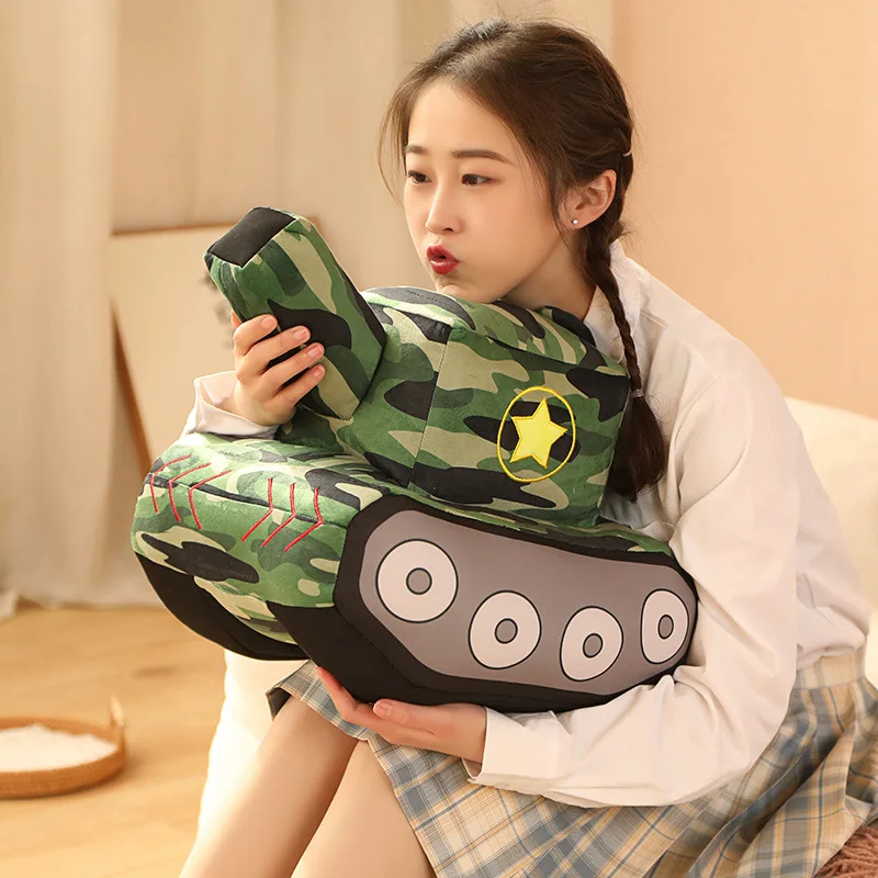 Cartoon Tank Plush Toys Simulation Stuffed Lifelike Off-Road Vehicle Dolls Pillow for Kids Child Boys Birthday Gifts Home Decor original hot wheels car vintage racing club toys for boys 1 64 diecast camaro bmw lamborghini miura porsche 911 corvette vehicle