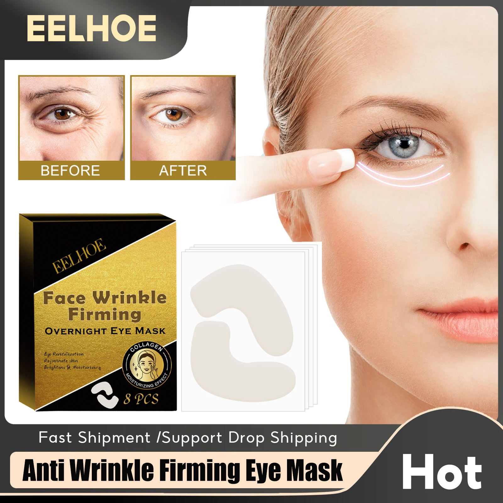 

Collagen Firming Eye Mask Anti Puffiness Reduce Fine Lines Moisturizing Hydrating Tighten Anti Wrinkle Remove Dark Circles Patch