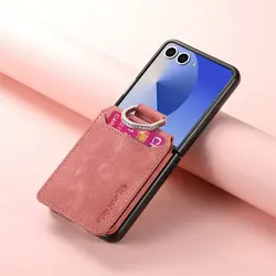 Luxury Leather Card Holder Case for Samsung Z Flip Series (Pink)