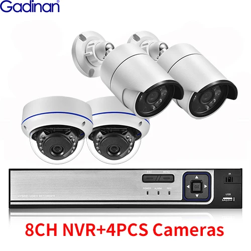 Gadinan 8MP Ultra HD POE Network Video Surveillance System 4K Security Cameras 4CH 8CH NVR Dome Bullet CCTV Kit Audio Record Set cctv camera for home Surveillance Items