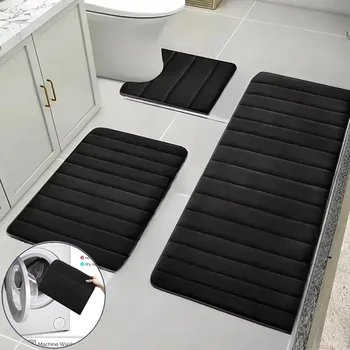 3 pz/set Tappetini Da Bagno Morbido Tappetino Per Piede Assorbente Memory Foam Asciugatura Veloce antiscivolo Pavimento Cucina Doccia Zerbino Wc Tappetino 1