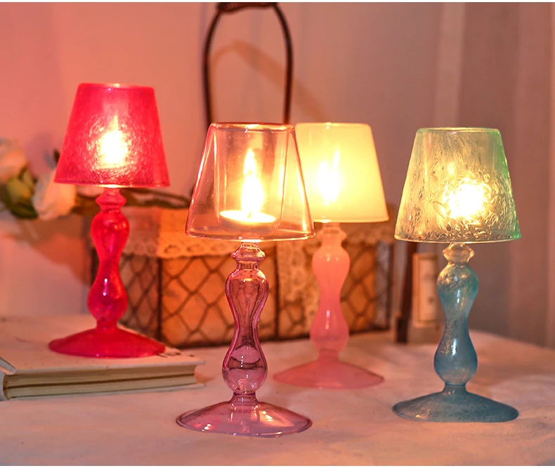 

New White Jade Series Glass Candle Holder Wedding Restaurant Colorful European Decorative Glass Candle Holder Ornament Crafts