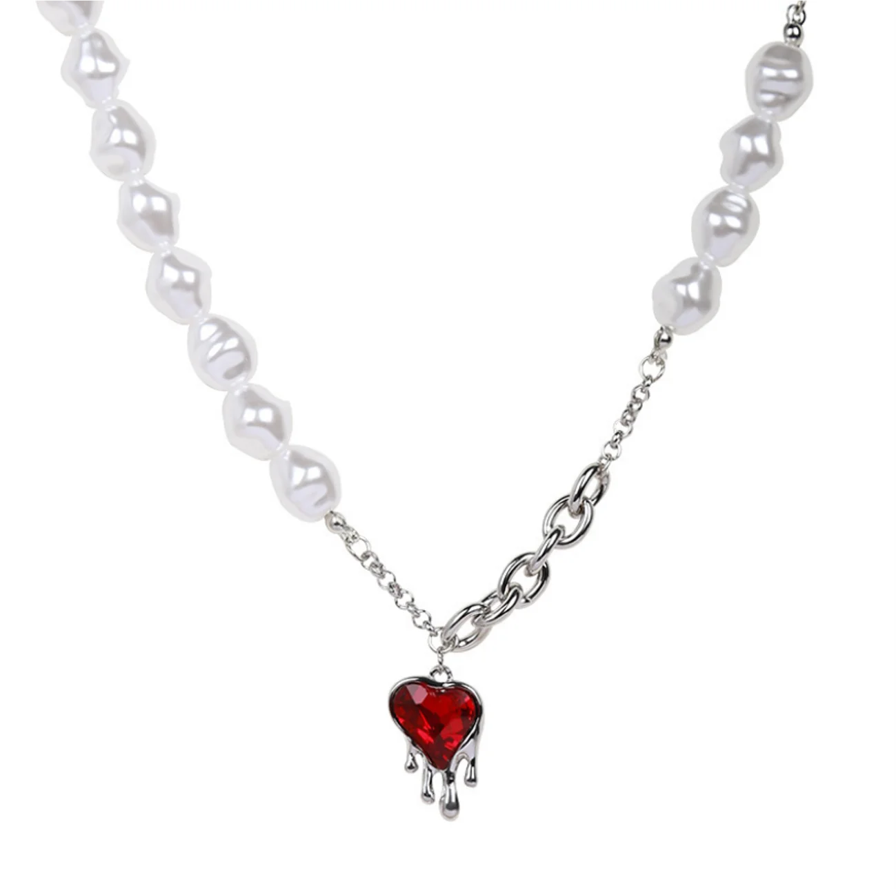 Simple silver plated necklaces pearl vintage heart Zircon Pendant Necklace for womenFashion Jewelry