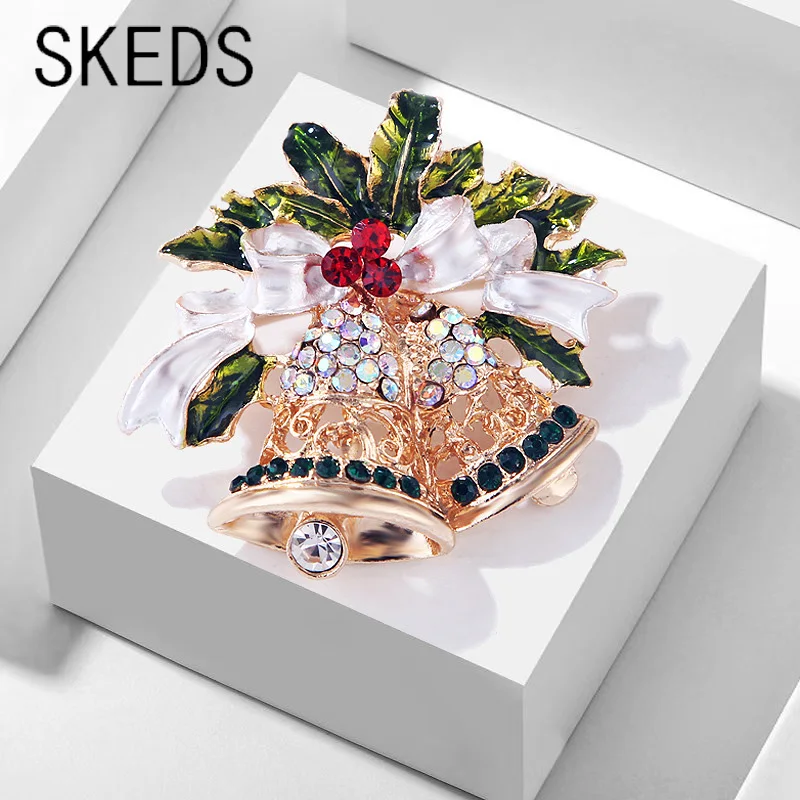 SKEDS 여성용 귀여운 럭셔리 크리스탈 벨, 크리스마스 브로치 핀, 절묘한 라인석 축제 액세서리, 배지 선물