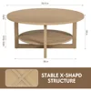 2-Tier Solid Wooden Circle Coffee Table for Living Room, Circular Rustic Farmhouse Coffee Table with Storage Shelf 2