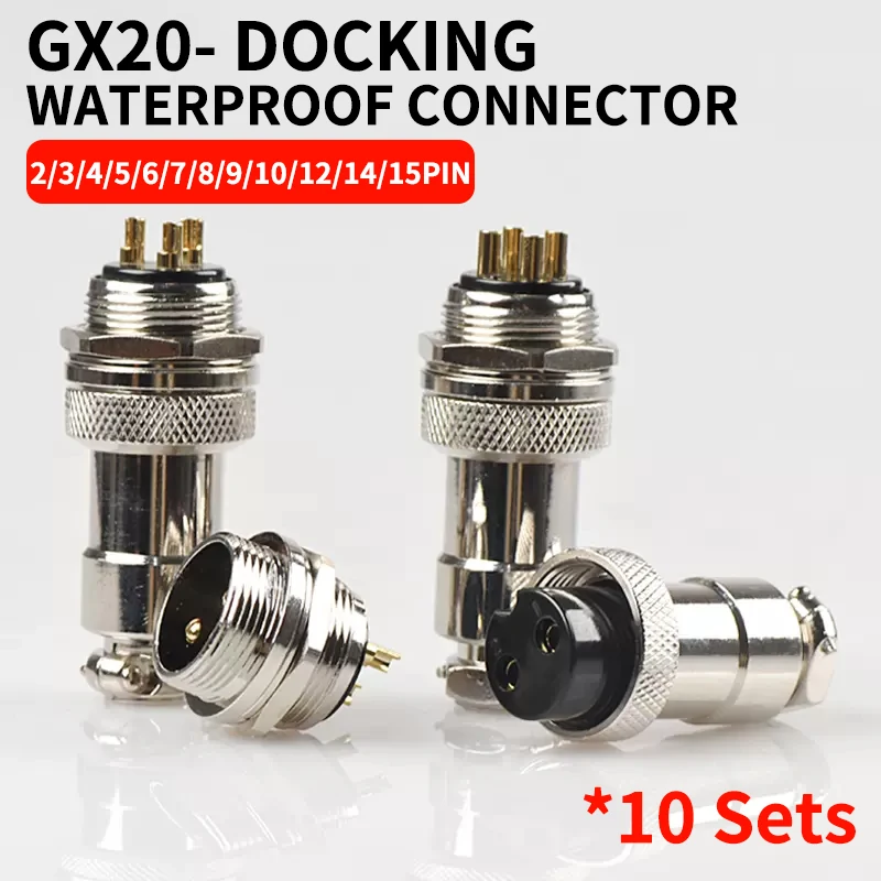 

10 Set GX20 2 3 4 5 6 7 8 9 10 12 14 15 Pins Male & Female Docking Aviator Aviation Plug Socket Circular Connector Cable
