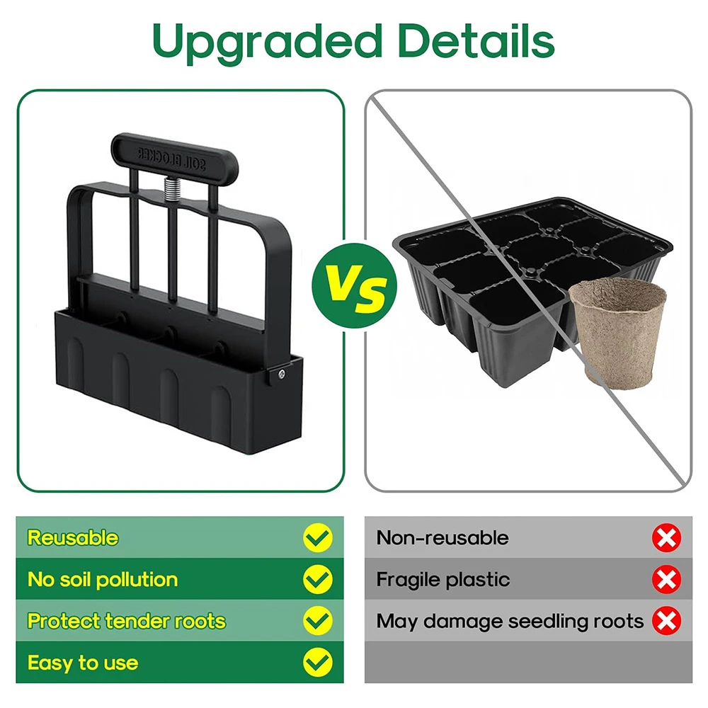 Black Gardening Manual Soil Block Maker Soil Blocker Garden Sowing Tool Suitable For Garden Soil Potted Plants Outdoor Plants 6