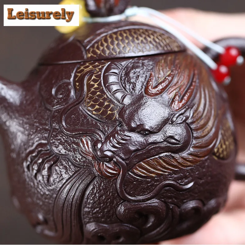 170ml Elegant Yixing Purple Clay Teapots Handmade Dragon Egg Pot Raw Ore Purple Jade Gold Sand Kettle Chinese Zisha Tea Set Tea