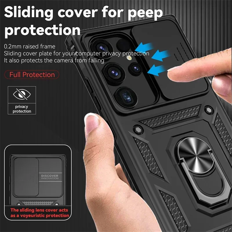 Rugged Shockproof Lens Protect Phone Case with Ring Holder Attachment