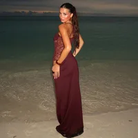 Elegant Lace Cut Out Maxi Dresses for Women 2025 Sexy Spaghetti Strap Patchwork Holidays Party Dress Summer Backless Long Dress - Image 2