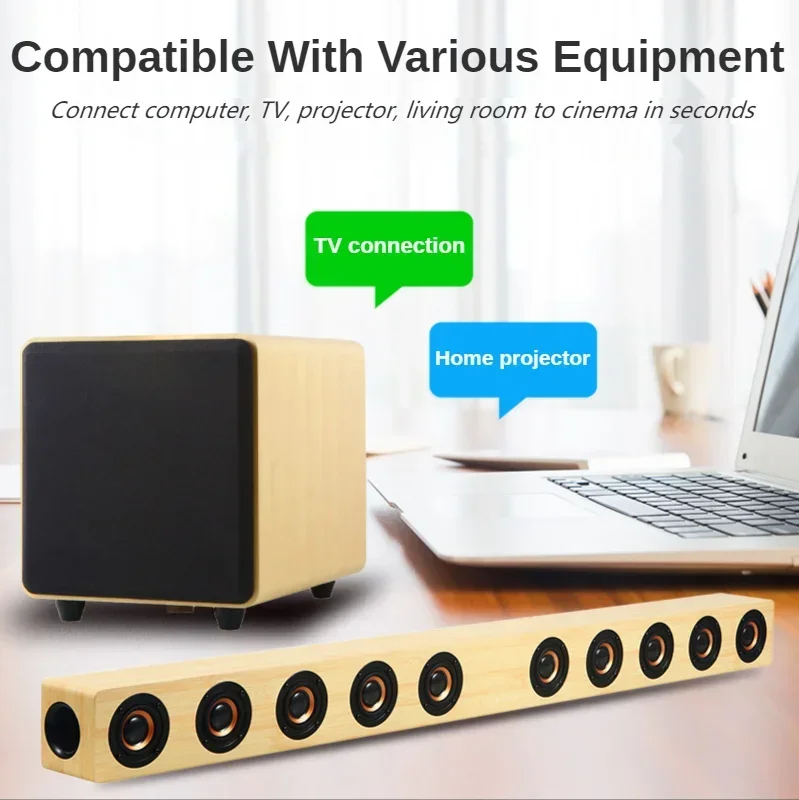 High Power Soundbar TV Wooden Wireless Bluetooth Speakers 2.1 Channel Home Theater System Sound Box Subwoofer 3D Stereo Boombox