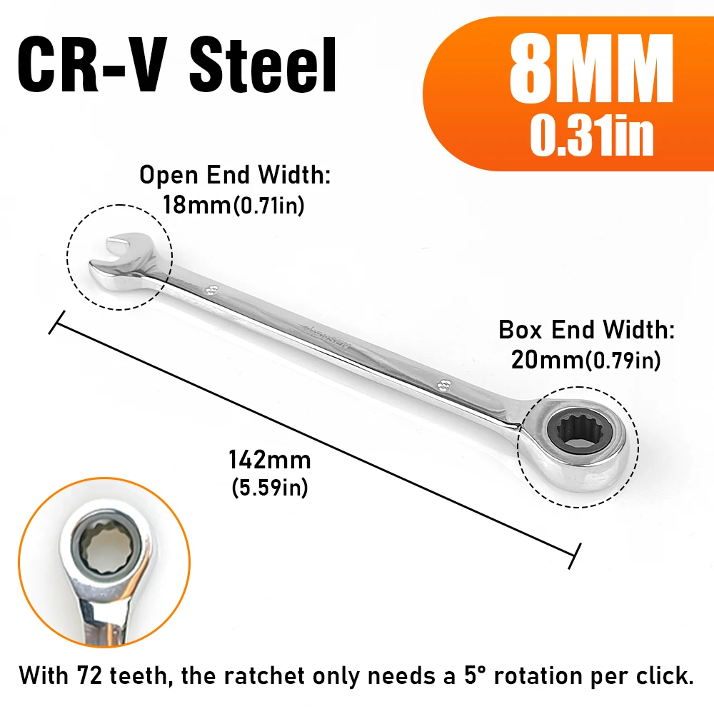Versatile Ratchet Wrench with 72-Tooth Mechanism