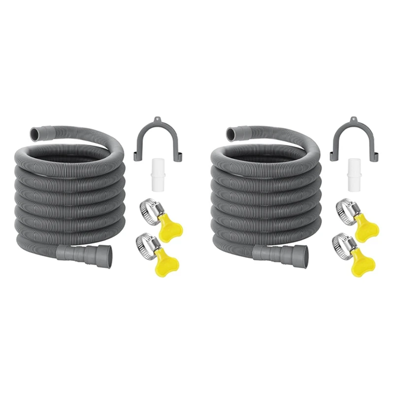 

2X Drain Hose Extension Set Washing Machine Hose 10Ft, Include Bracket Hose Connector And Hose Clamps Drain Hoses