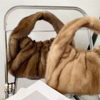 Women's Fur Dumpling Bag 2022 Luxury Warm Mink Fur Wrist Bag Women's Fashion Cloud Clutch Bag Lovely Women's Purse Banquet Bag