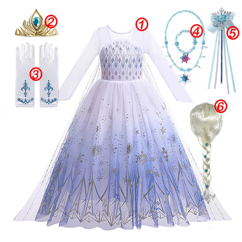 Elsa Princess Dress for Girls White Sequined Mesh Ball Gown Carnival Clothing Kids Cosplay Snow Queen Costume