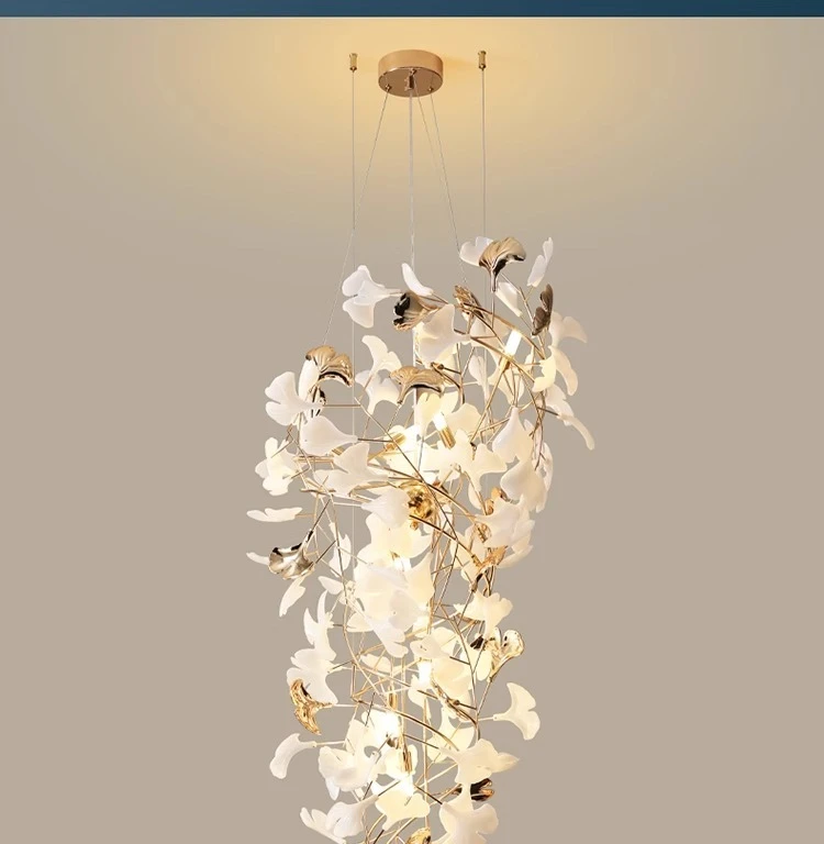 Chandelier - NEW Luxury Staircase Ginkgo Leaf Pendant Lighting