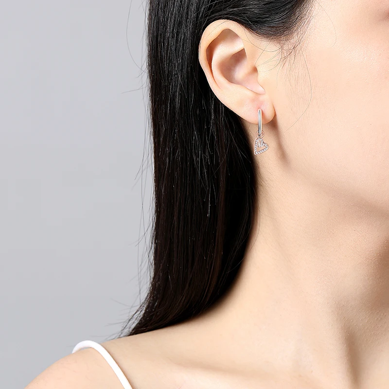 New 2026 Original 925 Sterling Silver Earrings For Women Piercing Hoop Love Heart Earings Rose Gold Wedding Gift Luxury Jewelry - 4