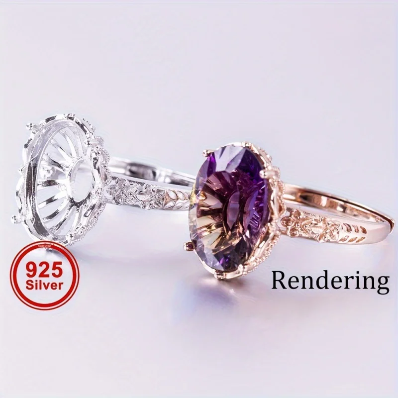 

8*10-10*14mm size ring mounting s925 sterling silver four-prong exquisite flower style ring open bezel setting suitable
