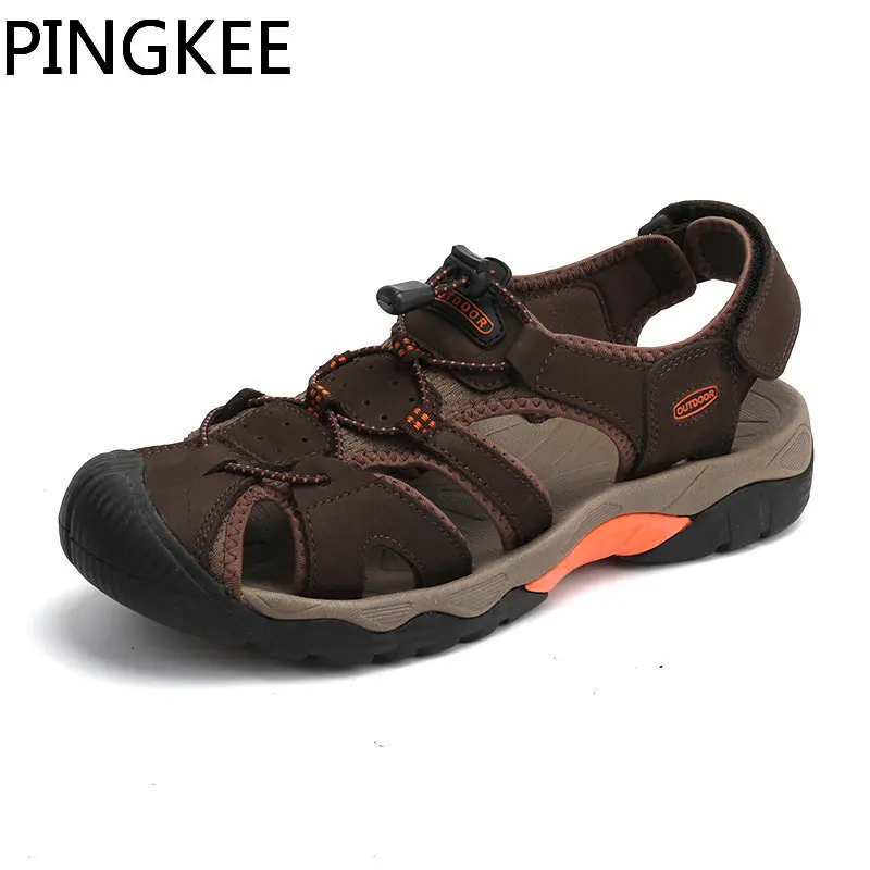 

PINGKEE Quick-draw Elastic Cord Water Drainge Razor-siped Outsole Grip Lacing Lock Cushioned Fit Aqua Hiking Beach Sandals Man