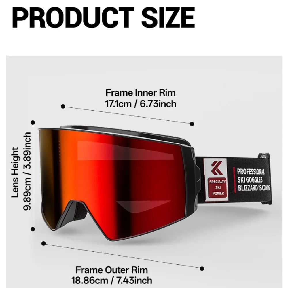 Kapvoe Snow Goggles Ski Sunglasses Snowboarding Mask Men Women Anti-Fog Lens Kit UV400 Protection Snowmobile Glasses Motorcycle