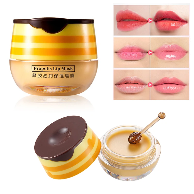 Honey Lip Sleeping Mask Moisturizing Hydrating Dead Skin Removal Fade Lip Lines Propolis Lip Membrane Lip Care  With Brush