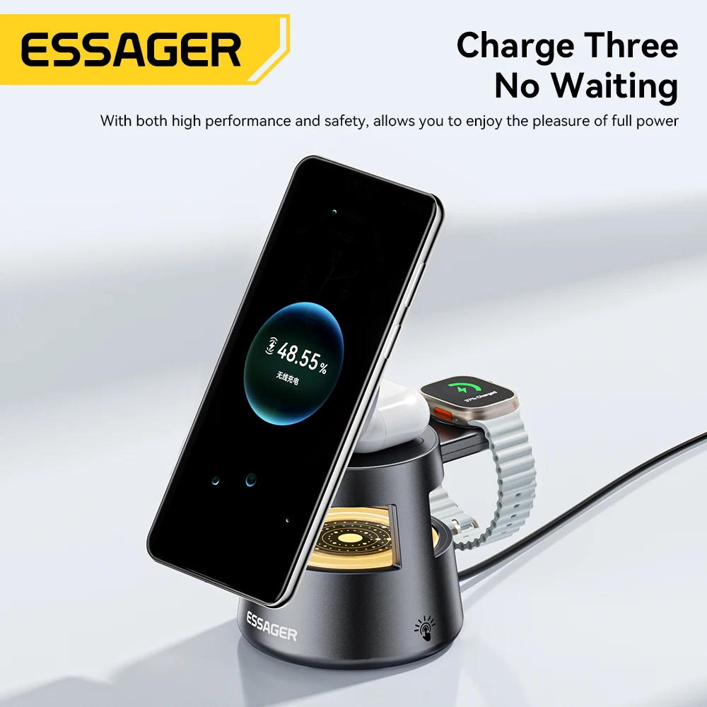 Essager 4 in 1 Magnetic Wireless Charger Stand for iPhone 16 15 14 13 12 Apple Watch 9 8 Airpods Pro 15W Fast Charging Station