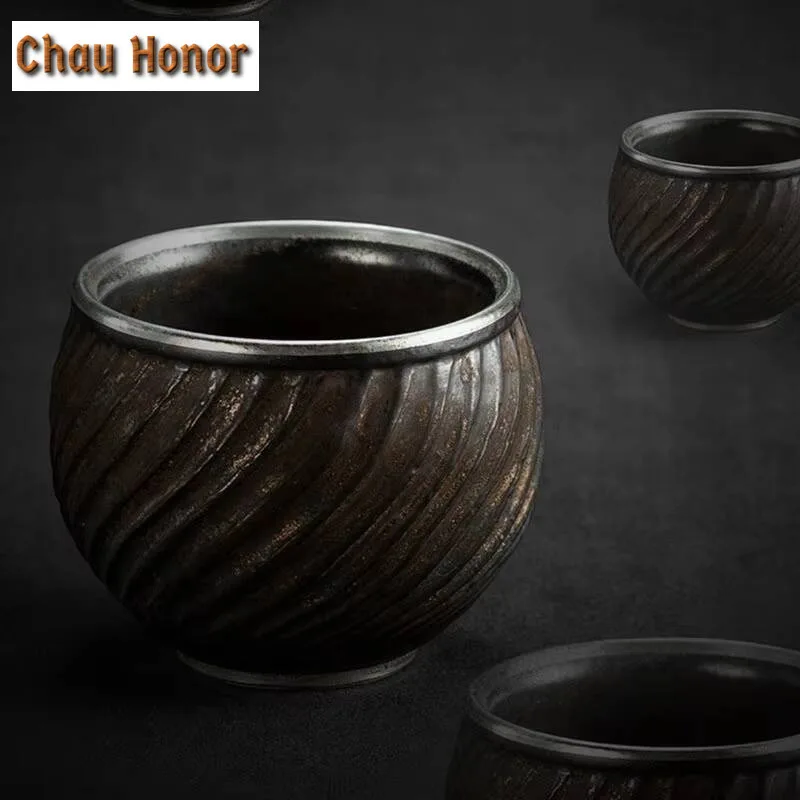170ml High-end Gilt Iron Glaze Ceramics Tea Cup Handmade Household Coarse Pottery Puer Kungfu Teaset Tea Ceremony Gift Packaging