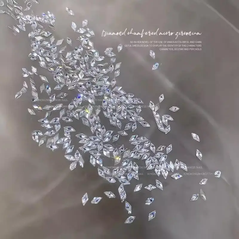 50PCS Sparkle Mini Rhombus Zircon White Chamfered Flatback Diamonds Nail Art Rhinestones Decorations Manicure Ornaments